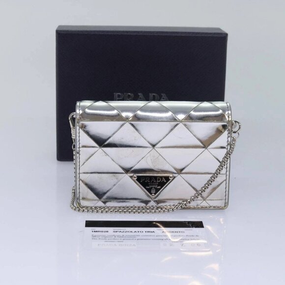 Prada Handbags - PRADA Shoulder Pouch Triangle Panel Silver Auth 84299